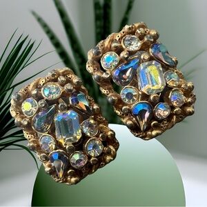 💖 Brutalist Aurora Borealis Statement Clip-On Earrings 💖